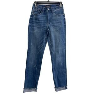 Judy Blue Double Cuffed Boyfriend Fit Blue Jeans Stretch Shaping size 1/25